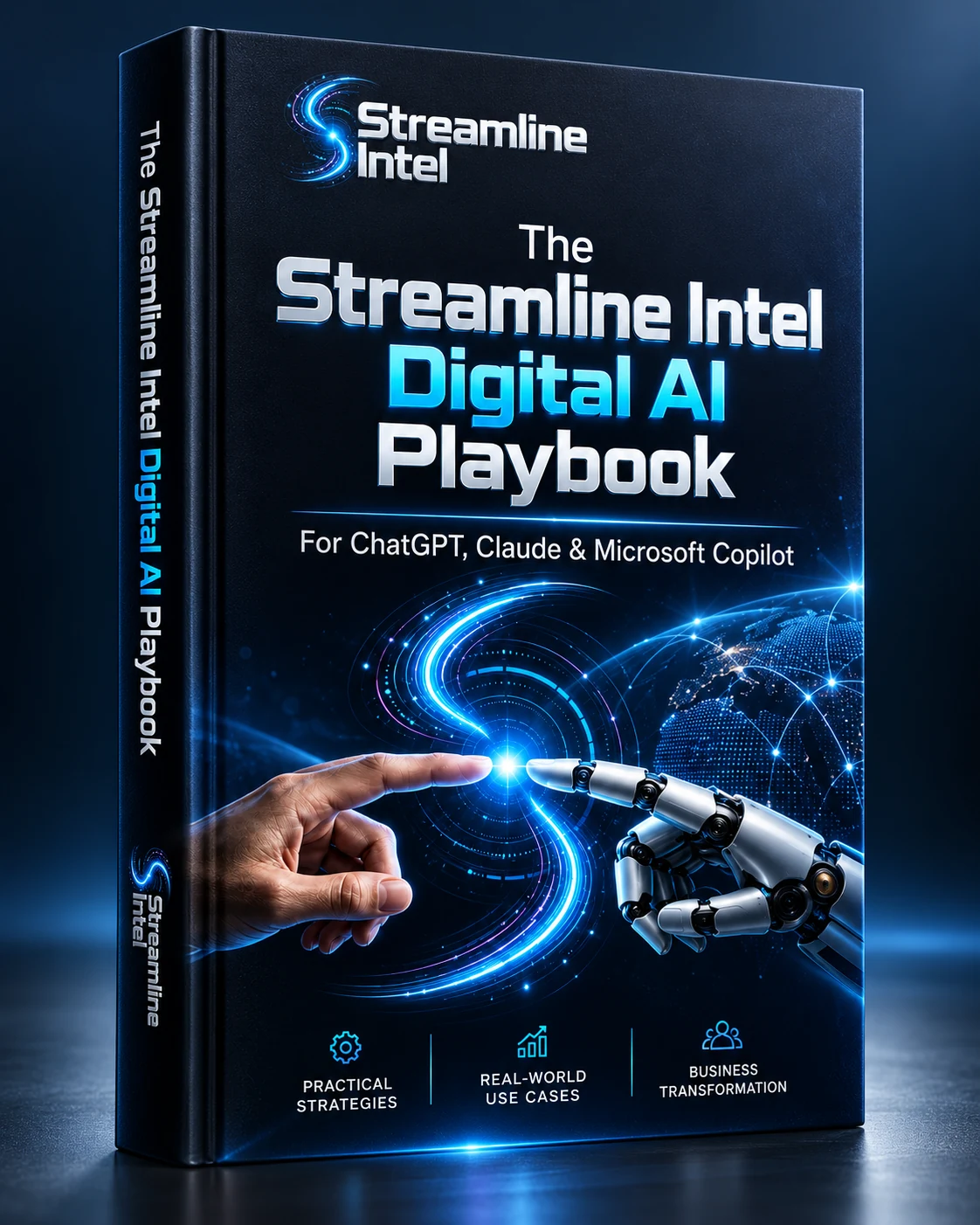 3D cover of The Streamline Intel Digital AI Playbook for ChatGPT, Claude and Microsoft Copilot